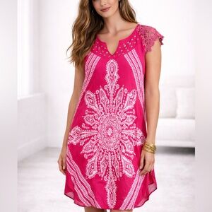 Vintage Y2K Step In Style Boho Chic Paisley Studded Pink Dress Size L